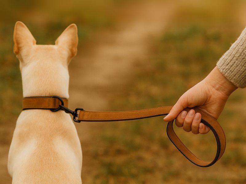 Luxuriöse braune Samtleine für Hunde, 120 cm lang, leicht zu greifen, mit robustem schwarzem Metallverschluss – elegantes Hundezubehör für Spaziergänge.